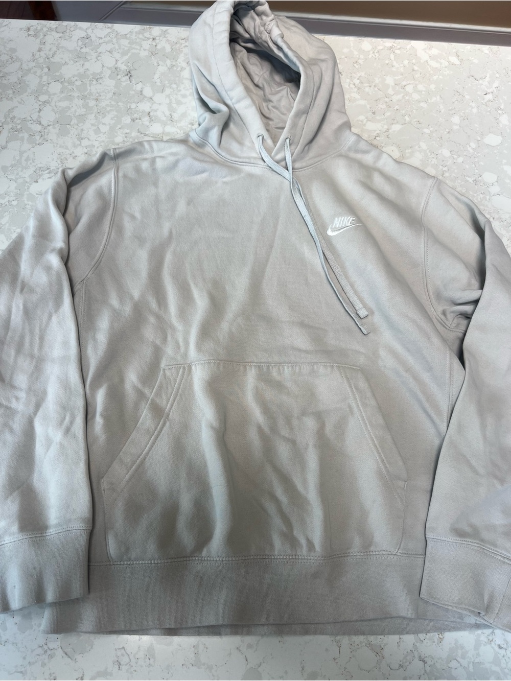 Nike Men's Light Gray Hoodie with White Swoosh